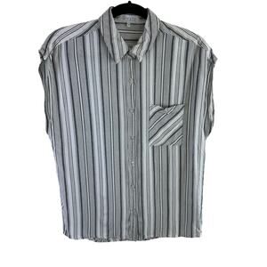 Anthropologie WAYF Striped Lightweight Sleeveless Collared Rayon Button Up Sz L